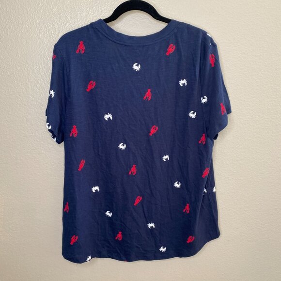 Loft Women’s Navy Lobster Crab Print V-Neck Tee XL Comfortable Coastal Style - Picture 5 of 6